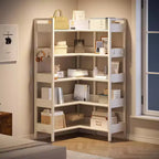 Libreria angolare, Scaffale angolare convertibile a 5 ripiani, Scaffale portaoggetti a forma di L per casa, ufficio, soggiorno, studio