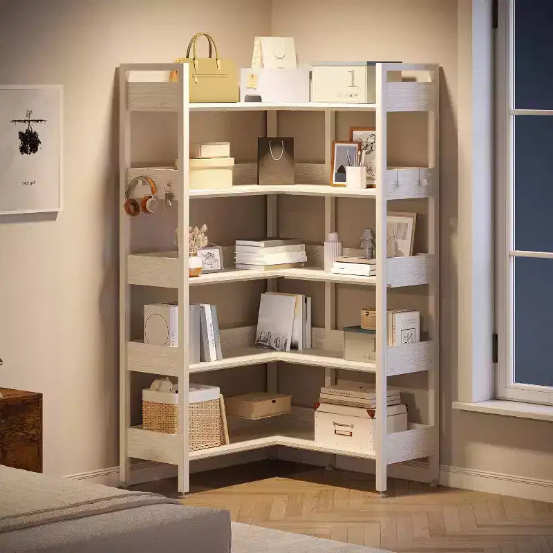 Libreria angolare, Scaffale angolare convertibile a 5 ripiani, Scaffale portaoggetti a forma di L per casa, ufficio, soggiorno, studio