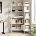 Libreria angolare, Scaffale angolare convertibile a 5 ripiani, Scaffale portaoggetti a forma di L per casa, ufficio, soggiorno, studio