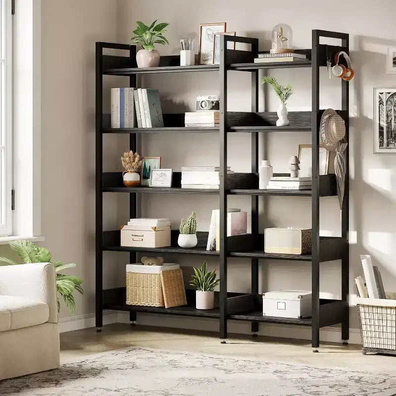 Libreria angolare, Scaffale angolare convertibile a 5 ripiani, Scaffale portaoggetti a forma di L per casa, ufficio, soggiorno, studio