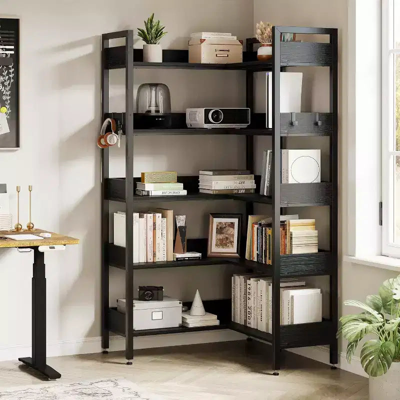 Libreria angolare, Scaffale angolare convertibile a 5 ripiani, Scaffale portaoggetti a forma di L per casa, ufficio, soggiorno, studio