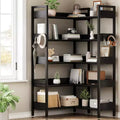 Corner Bookshelf, 5 Tier Convertible Corner Book Shelf, L Shaped Storage Display Shelf for Home Office, Living Room, Study Room Office