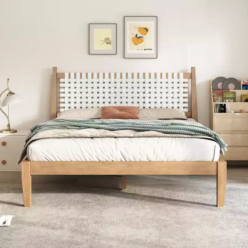 Christopher Knight Home Callista Queen Wood Platform Bed with Faux Leather Weave Headboard