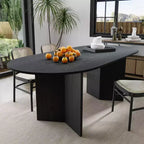 PexFix 67 x 33.5 Black Solid Wood Farmhouse Dining Table with V-Shaped Legs and Oval Wood Top for Modern Dining Rooms & Family Gatherings