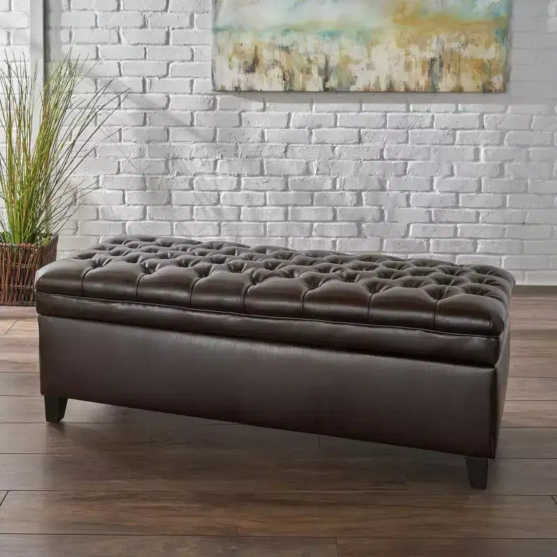 GDFStudio Heathbrooke Contemporary Faux Leather Upholstered Tufted Storage Ottoman