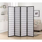MAYEERTY 4 Panel Room Diviider Privacy Wood Paper Black