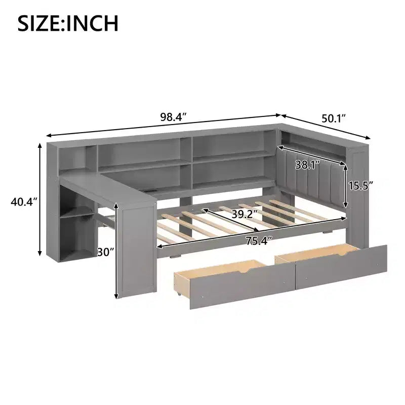 Letto a piattaforma singolo con contenitore
