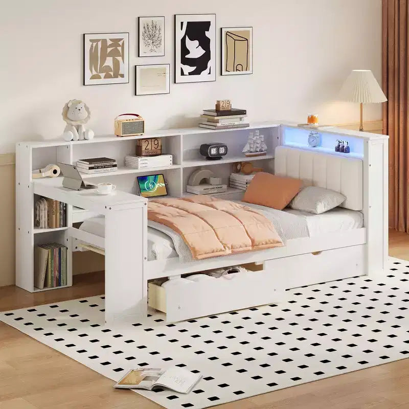 Letto a piattaforma singolo con contenitore