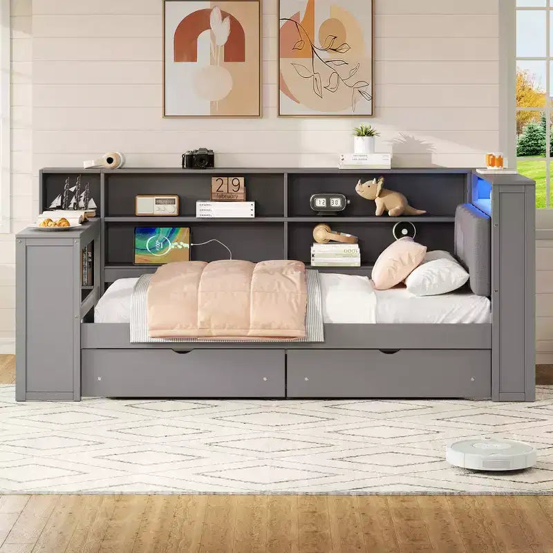 Letto a piattaforma singolo con contenitore