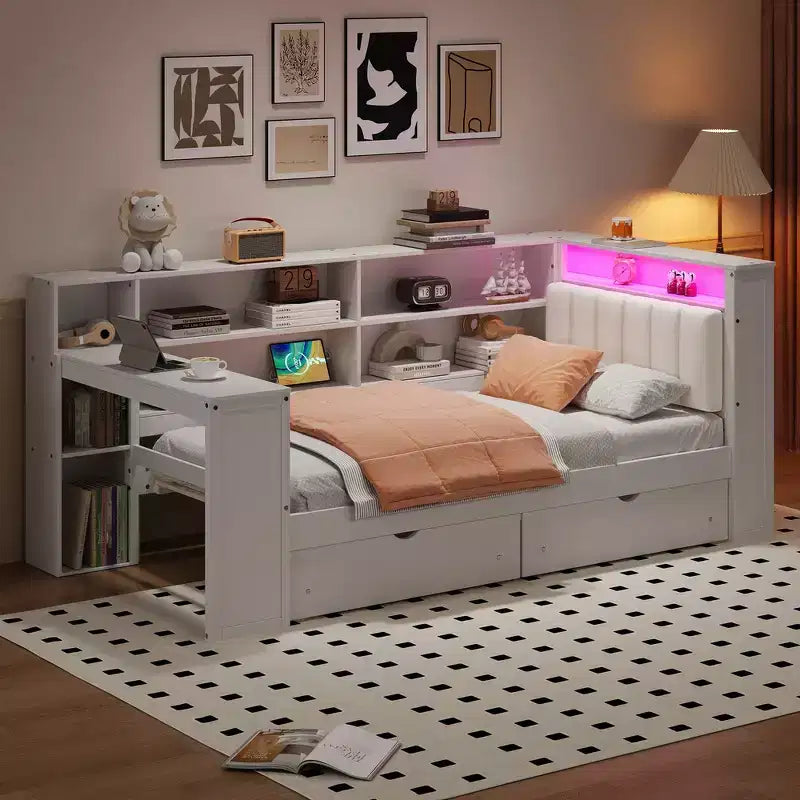Letto a piattaforma singolo con contenitore