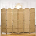 MAYEERTY 6 Panel Folding Privacy Screen Room Divider 5.6'Tall Freestanding Wall Partition for Home Office Bedroom Natural Wood