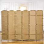MAYEERTY 6 Panel Folding Privacy Screen Room Divider 5.6'Tall Freestanding Wall Partition for Home Office Bedroom Natural Wood