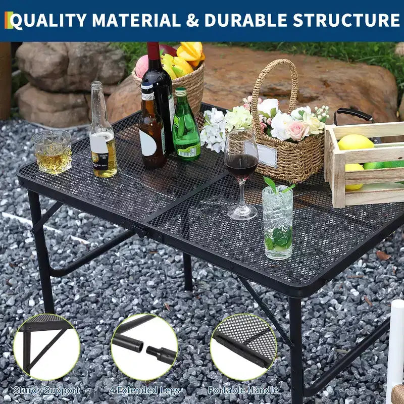 Tavolo da campeggio pieghevole in alluminio 35x24, tavolo portatile con altezza regolabile (1625), leggero per interni/esterni, spiaggia, picnic e viaggi in camper