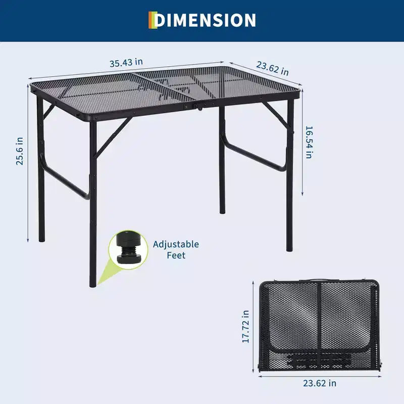 Tavolo da campeggio pieghevole in alluminio 35x24, tavolo portatile con altezza regolabile (1625), leggero per interni/esterni, spiaggia, picnic e viaggi in camper