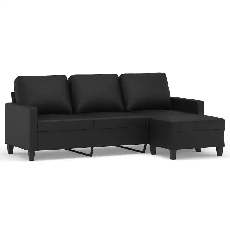 vidaXL Sofa Accent 3-Seater Couch Sofa Armchair with Footstool Faux Leather - Black