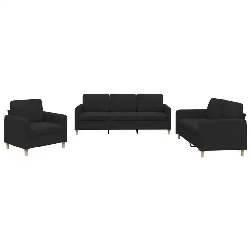 vidaXL 3 Piece Sofa Set in Durable Black Fabric - Modern Comfortable Seating with Generous Depth - Includes Single Chair, 2-Seater and 3-Seater Sofas