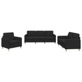 vidaXL 3 Piece Sofa Set in Durable Black Fabric - Modern Comfortable Seating with Generous Depth - Includes Single Chair, 2-Seater and 3-Seater Sofas