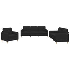 vidaXL 3 Piece Sofa Set in Durable Black Fabric - Modern Comfortable Seating with Generous Depth - Includes Single Chair, 2-Seater and 3-Seater Sofas