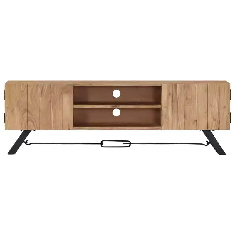 vidaXL TV Stand, Solid Acacia Wood TV Cabinet with Doors, Handcrafted Rustic Wood TV Stand with Compartments, Polished and Lacquered Multimedia Stand