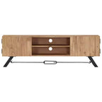 vidaXL TV Stand, Solid Acacia Wood TV Cabinet with Doors, Handcrafted Rustic Wood TV Stand with Compartments, Polished and Lacquered Multimedia Stand