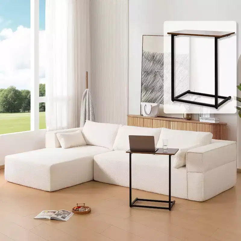112'' Modular Sectional Sofa with Free Side Table and Boucle Fabric, Fully Compressed No Assembly L-Shaped 4-Seat Couch