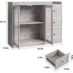 Credenza da buffet moderna da 43" con ripiano, credenza da cucina con design a ringhiera, ripiani regolabili e 3 cassetti, tavolo da buffet in legno
