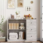 Credenza da buffet moderna da 43" con ripiano, credenza da cucina con design a ringhiera, ripiani regolabili e 3 cassetti, tavolo da buffet in legno