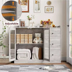 Credenza da buffet moderna da 43" con ripiano, credenza da cucina con design a ringhiera, ripiani regolabili e 3 cassetti, tavolo da buffet in legno