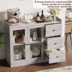 Credenza da buffet moderna da 43" con ripiano, credenza da cucina con design a ringhiera, ripiani regolabili e 3 cassetti, tavolo da buffet in legno