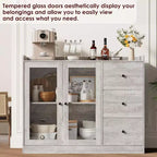 Credenza da buffet moderna da 43" con ripiano, credenza da cucina con design a ringhiera, ripiani regolabili e 3 cassetti, tavolo da buffet in legno