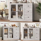 Credenza da buffet moderna da 43" con ripiano, credenza da cucina con design a ringhiera, ripiani regolabili e 3 cassetti, tavolo da buffet in legno