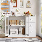 Credenza da buffet moderna da 43" con ripiano, credenza da cucina con design a ringhiera, ripiani regolabili e 3 cassetti, tavolo da buffet in legno