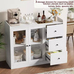 Credenza da buffet moderna da 43" con ripiano, credenza da cucina con design a ringhiera, ripiani regolabili e 3 cassetti, tavolo da buffet in legno