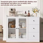 Credenza da buffet moderna da 43" con ripiano, credenza da cucina con design a ringhiera, ripiani regolabili e 3 cassetti, tavolo da buffet in legno