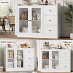 Credenza da buffet moderna da 43" con ripiano, credenza da cucina con design a ringhiera, ripiani regolabili e 3 cassetti, tavolo da buffet in legno