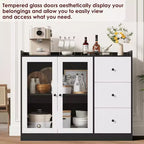 Credenza da buffet moderna da 43" con ripiano, credenza da cucina con design a ringhiera, ripiani regolabili e 3 cassetti, tavolo da buffet in legno