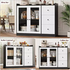 Credenza da buffet moderna da 43" con ripiano, credenza da cucina con design a ringhiera, ripiani regolabili e 3 cassetti, tavolo da buffet in legno