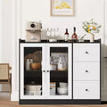 43 Modern Buffet Cabinet with Storage, Kitchen Sideboard Featuring Guardrail Design, Adjustable Shelves and 3 Drawers, Wooden Buffet Table