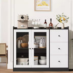 43 Modern Buffet Cabinet with Storage, Kitchen Sideboard Featuring Guardrail Design, Adjustable Shelves and 3 Drawers, Wooden Buffet Table