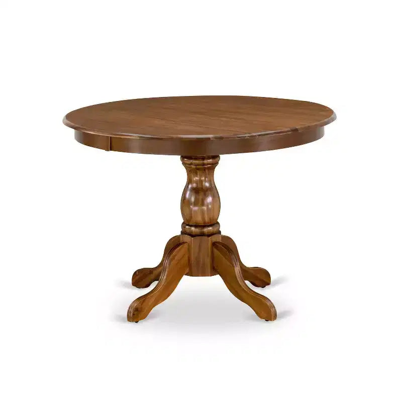 3-Piece Antique Walnut Finish Solid Wood Top-Round Dining Room Set-Seats 4