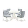 HomeStock 5-Piece Round Linen White Finish Solid Wood Top Dining table with 4 Chairs
