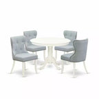 HomeStock 5-Piece Round Linen White Finish Solid Wood Top Dining table with 4 Chairs