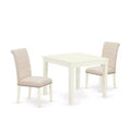 HomeStock 3-Piece Linen White Finish Square Solid Wood Top Dining Table Set