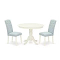 Coastal 3Pc Dinette Set - Round Table & 2 Parsons Chairs - Linen White & Baby Blue