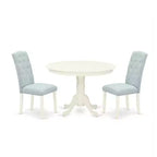 Coastal 3Pc Dinette Set - Round Table & 2 Parsons Chairs - Linen White & Baby Blue