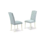 Set da pranzo 3 pezzi Coastal - Tavolo rotondo e 2 sedie Parsons - Bianco lino e azzurro