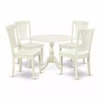 HomeStock 5-Pc Linen White Finish Solid Wood Top Dining table with 4 Chairs with Drop Leaf Slat Back