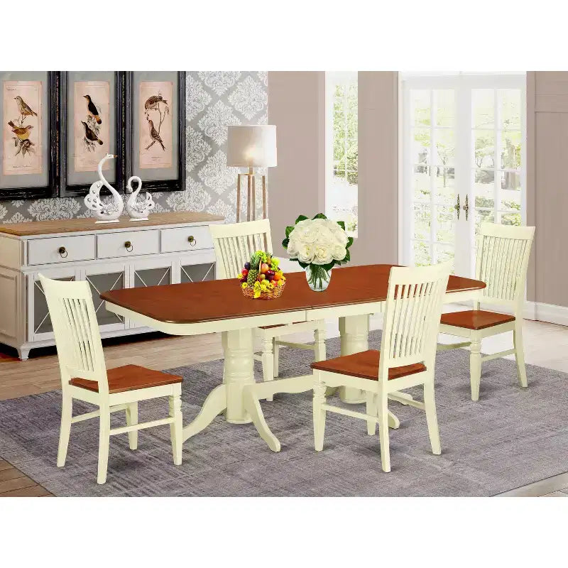 Set Dinette 5 Pezzi - Tavolo e Sedie da Pranzo Mid-Century - Set Tavolo da Cucina - Finitura Buttermilk