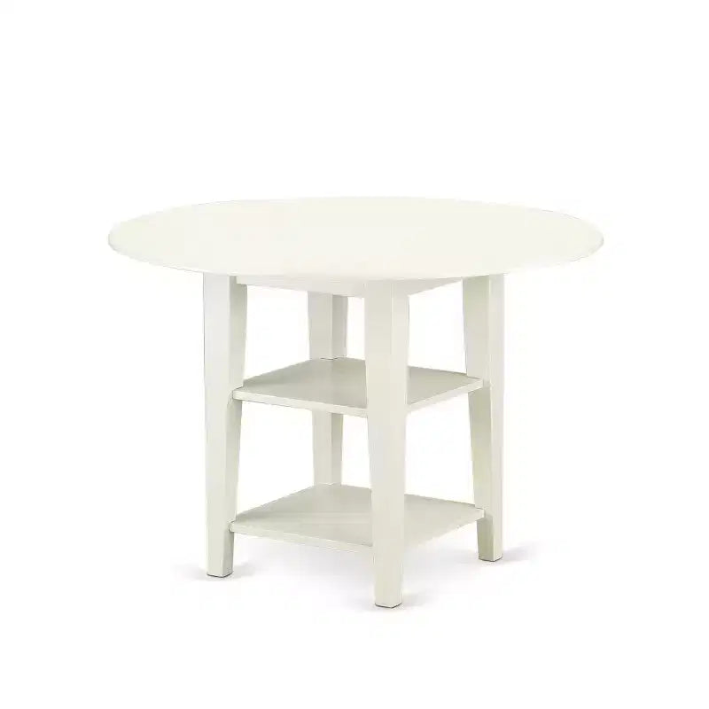 HomeStock 3-Pc Linen White Finish Round Solid Wood Top Dining Table Set