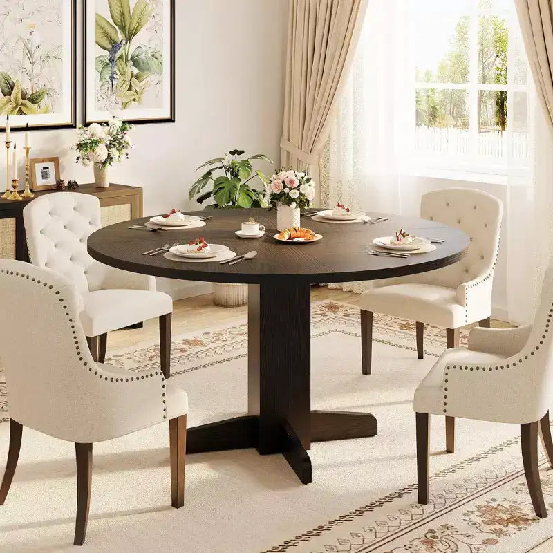 CuisinSmart Round Dining Table for 4, 47 Inch Round Dinner Table, Farmhouse Circle Kitchen Table for Dining Room Living Room (Table Only)